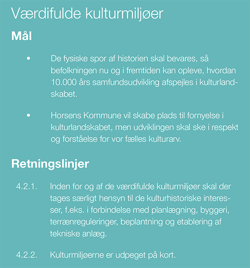 Mål og retningslinjer for værdifulde kulturmiljøer, Kommuneplan 2021-2033 for Horsens Kommune.